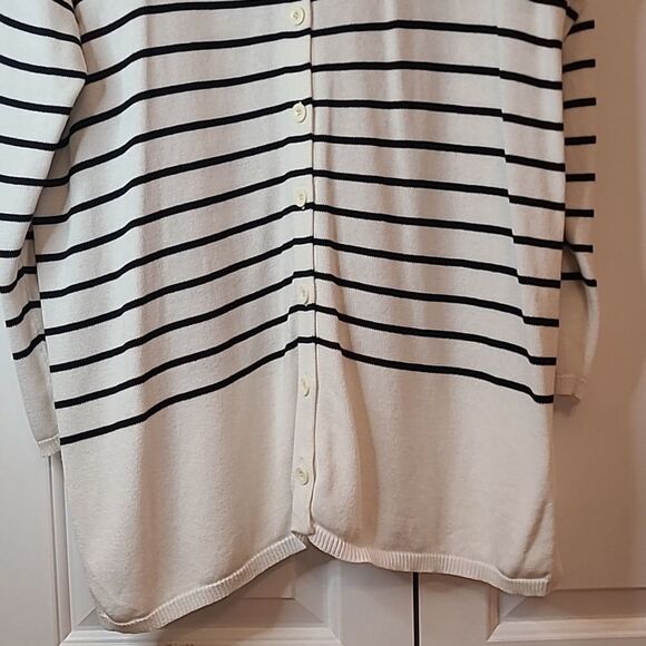 CABI Turnabout Button Up Cardigan Cream & Black Stripes Size M - Picture 4 of 12